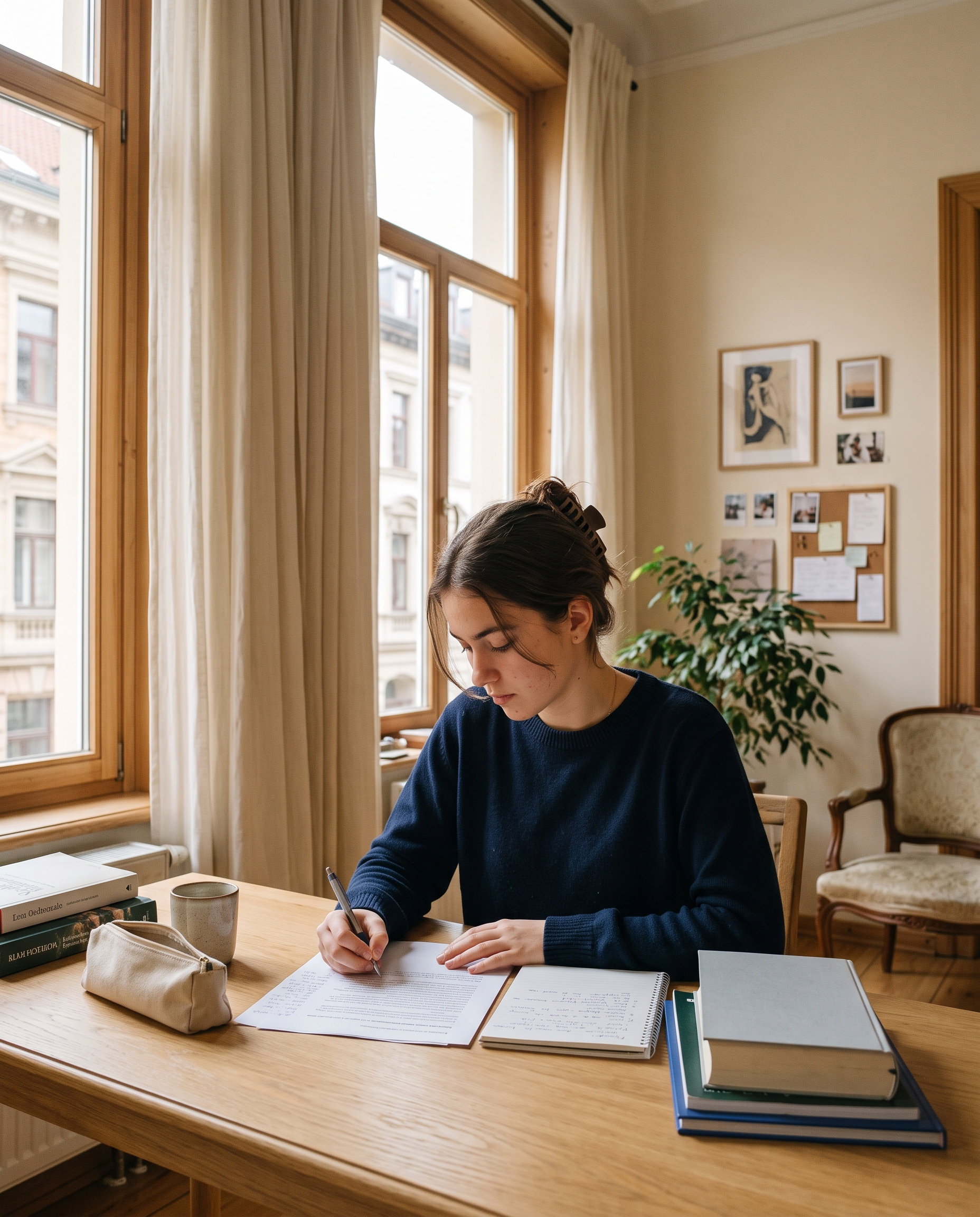 Estudiante concentrada estudiando